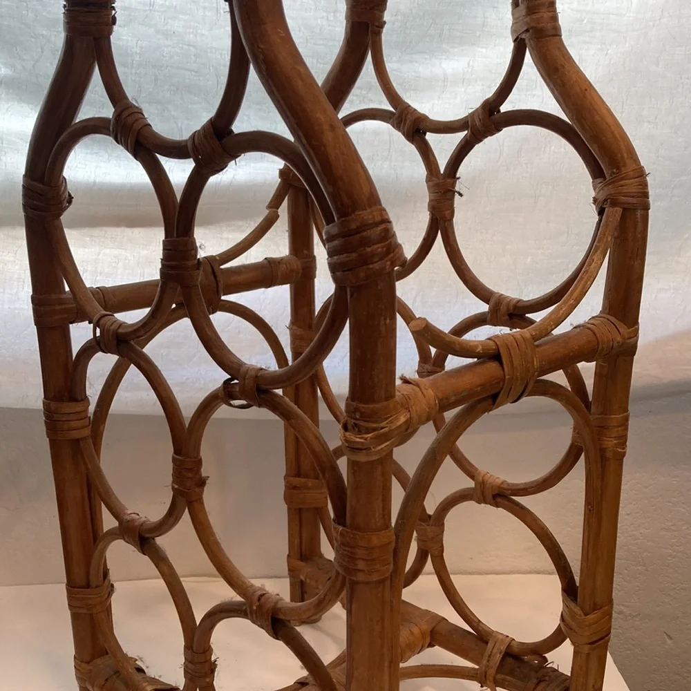 MCM Wine Rack Bamboo Rattan Wicker Boho Mid Century Modern Wine Storage